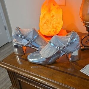 Silver Chunky Heel Loafers with Lucite Style